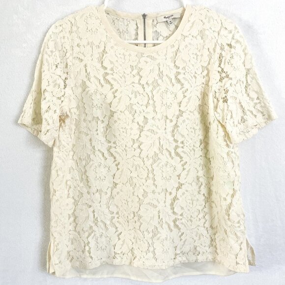 Madewell cream floral lace short sleeve blouse size medium - Picture 2 of 13